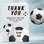 Soccer Football Sports Thank you Coach Card<br><div class="desc">Soccer Football Sports Thank you Coach Card. Soccer thank you coach card with coach name,  team name,  year,  player`s name and number. Great thank you card for the soccer team coach!</div>