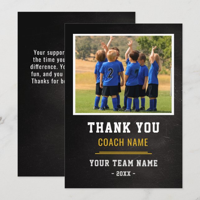 Soccer Football Team Coach Thank You Photo  Card (Front/Back)