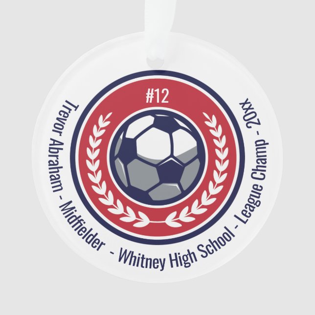 Soccer Football Team Red White Blue Modern Ornament (Front)