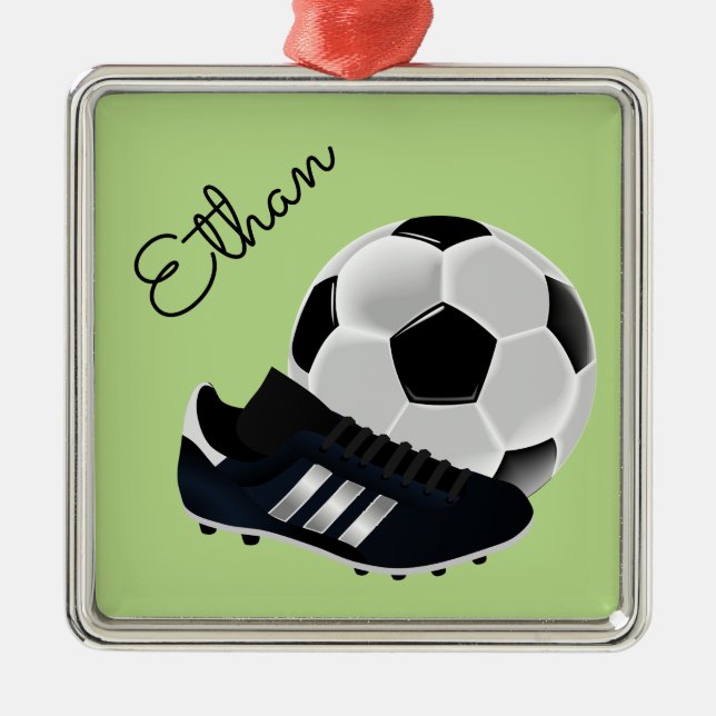 Soccer / Football theme soccer ball personal name Metal Tree Decoration (Front)