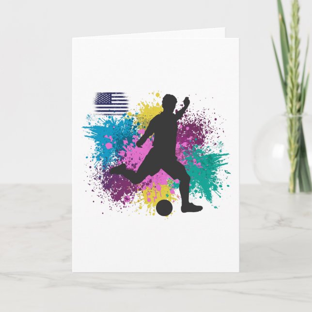 Soccer Football USA Grungy Color Splashes Card (Front)