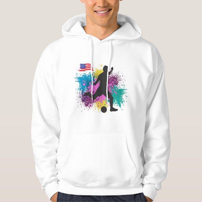 Soccer Football USA Grungy Color Splashes Hoodie (Front)
