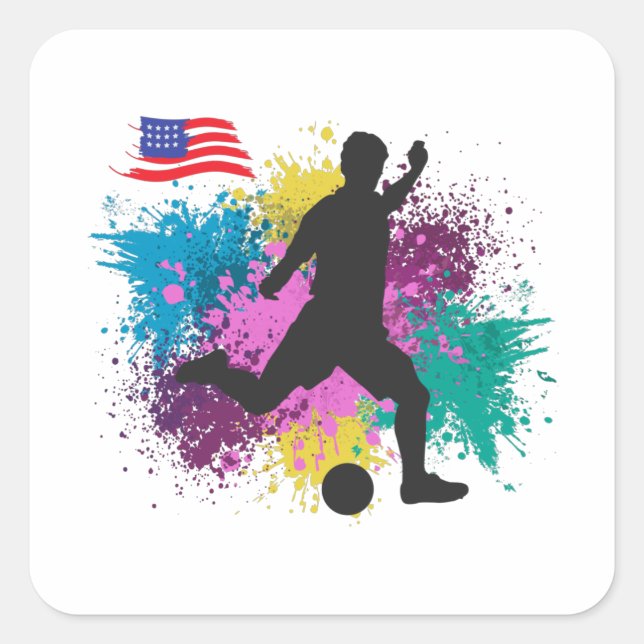 Soccer Football USA Grungy Color Splashes Square Sticker (Front)