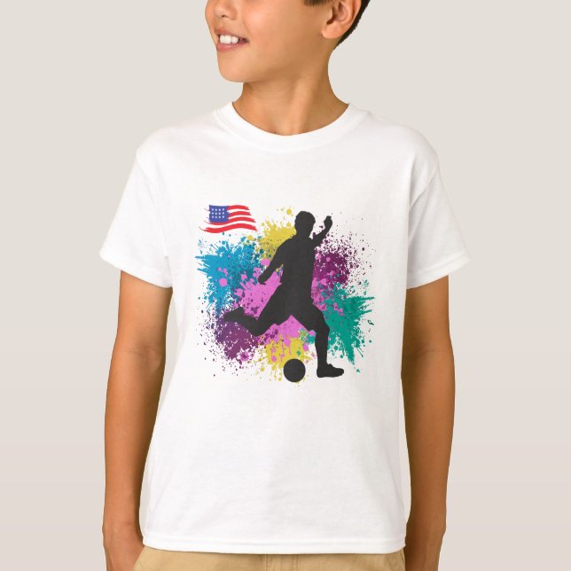 Soccer Football USA Grungy Color Splashes T-Shirt (Front)