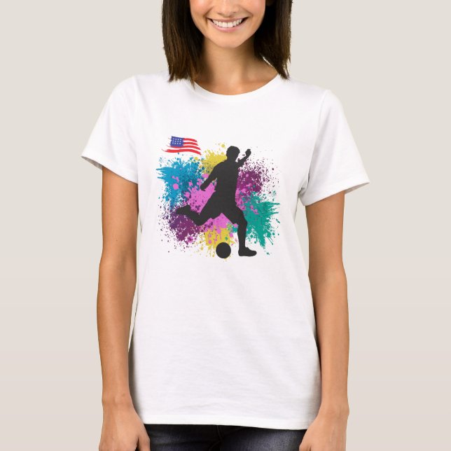 Soccer Football USA Grungy Color Splashes T-Shirt (Front)