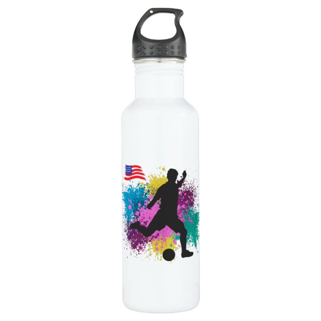 Soccer Football USA Grungy Colour Splashes 710 Ml Water Bottle (Front)