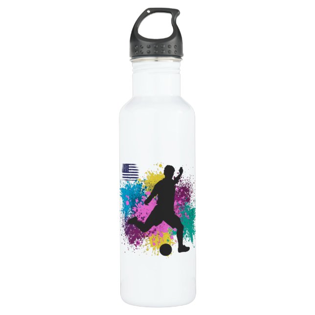 Soccer Football USA Grungy Colour Splashes 710 Ml Water Bottle (Front)