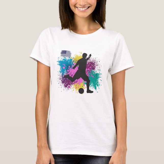 Soccer Football USA Grungy Colour Splashes T-Shirt (Front)