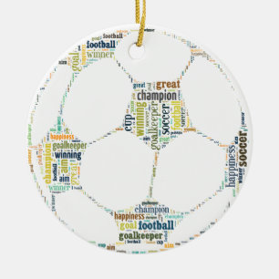 Soccer Football  Word Tag Cloud Ceramic Tree Decoration