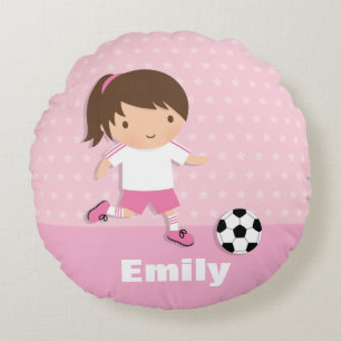 Soccer Footballer Pink Girls Room Decor Pillow