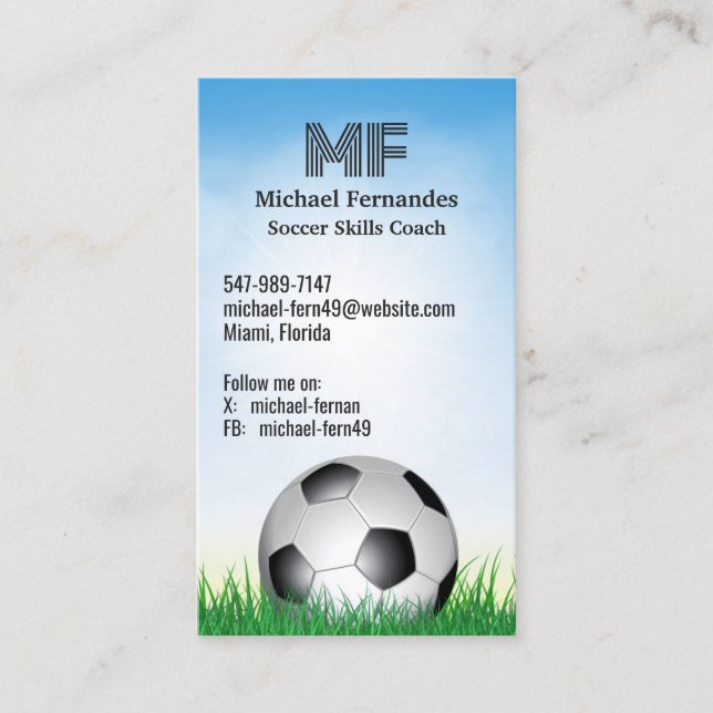 Soccer Futball Coach Business Card (Front)