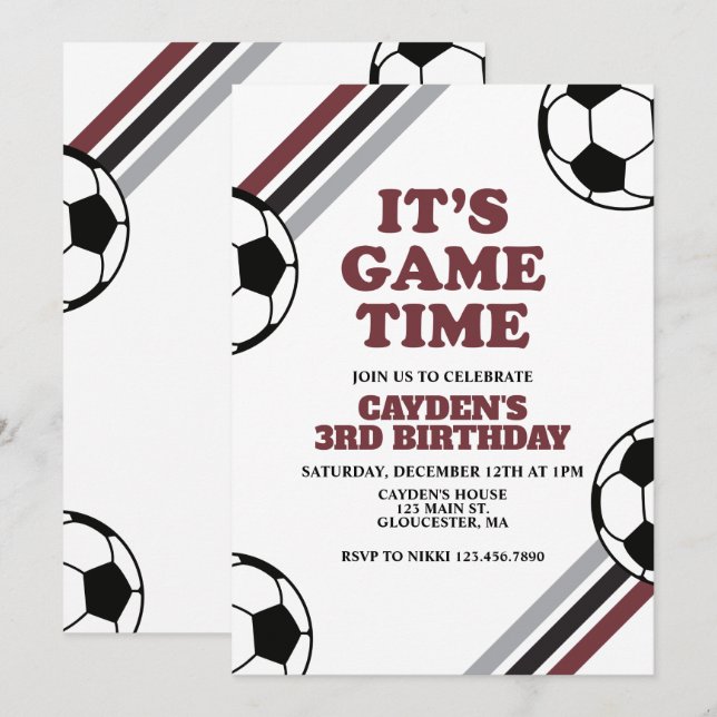 Soccer Game Time  Birthday Invitation (Front/Back)