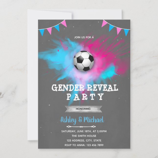 Soccer gender reveal invitation (Front)