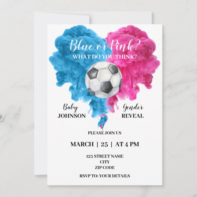 Soccer gender reveal invitation (Front)