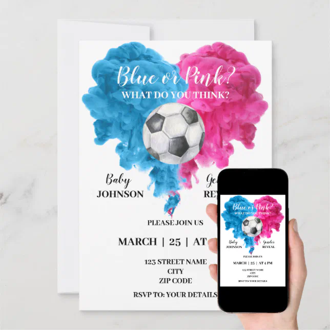 Soccer gender reveal invitation Zazzle