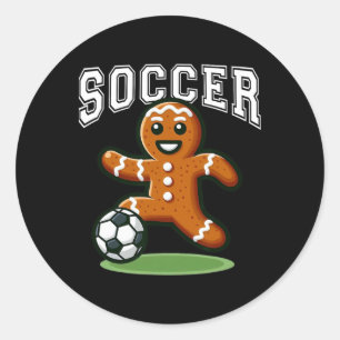 Soccer Gingerbread Playing Soccer Christmas Xmas Classic Round Sticker
