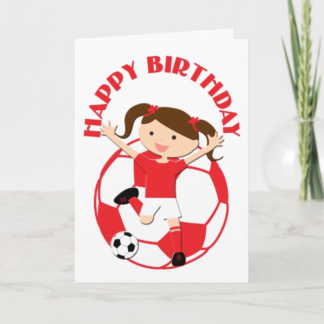 Soccer Girl 1 and Ball Red and White Card (Front)
