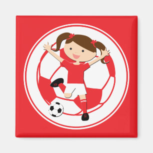 Soccer Girl 1 and Ball Red and White Magnet