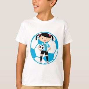 Soccer Girl 2 and Ball Blue and White Stripes T-Shirt