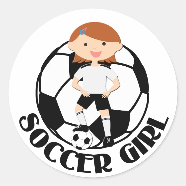 Soccer Girl 3 and Ball Black and White v2 Classic Round Sticker (Front)