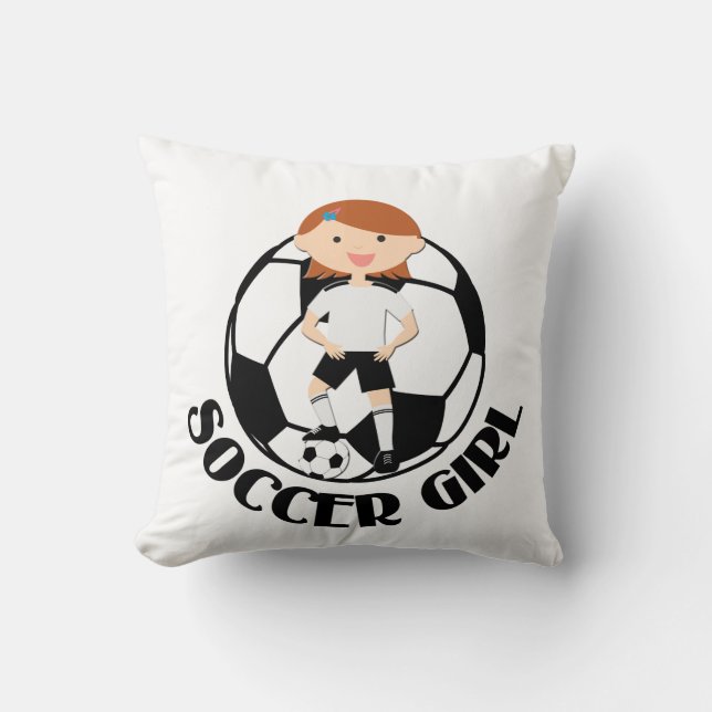 Soccer Girl 3 and Ball Black and White v2 Cushion (Front)