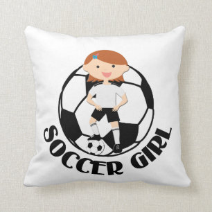 Soccer Girl 3 and Ball Black and White v2 Cushion