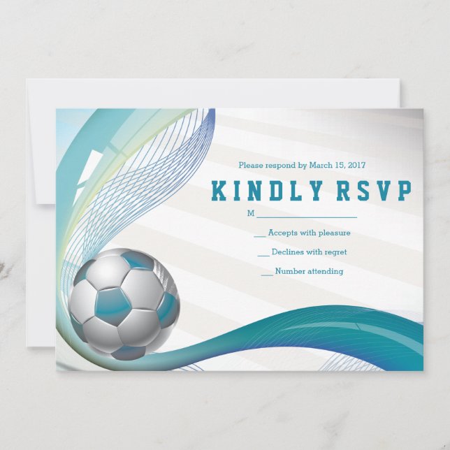 SOCCER GIRL Aqua Bat Mitzvah RSVP Card (Front)
