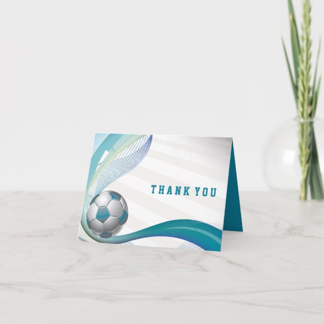 SOCCER GIRL Aqua Bat Mitzvah Thank You Card (Front)