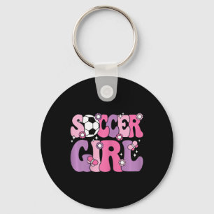 Soccer Girl Cute Groovy Soccer Lover Women Girls K Key Ring