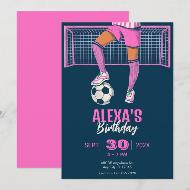 Soccer girl / female soccer birthday invitation (Front/Back)