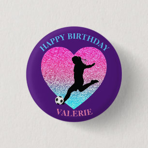 Soccer Girl "Happy Birthday" Heart  3 Cm Round Badge