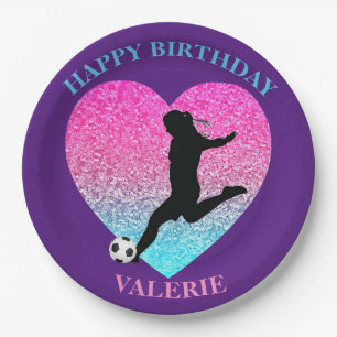Soccer Girl "Happy Birthday" Heart   Paper Plate