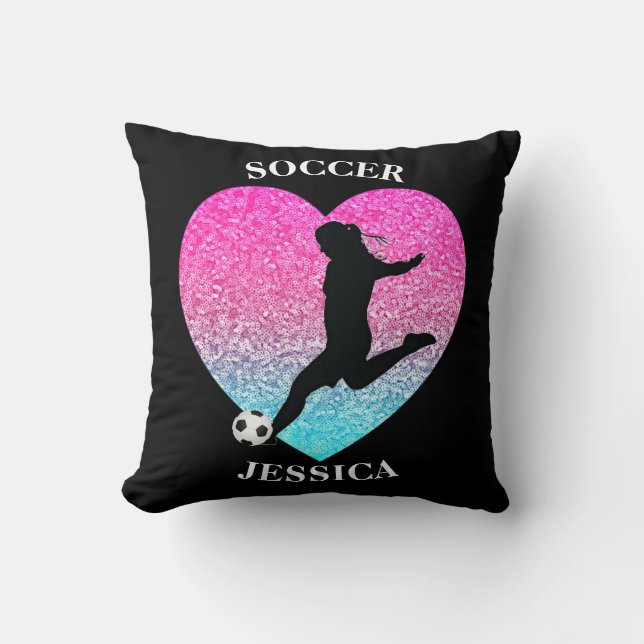 Soccer Girl Heart w/ Name   Cushion (Front)