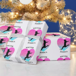 Soccer Girl Heart w/ Name   Wrapping Paper