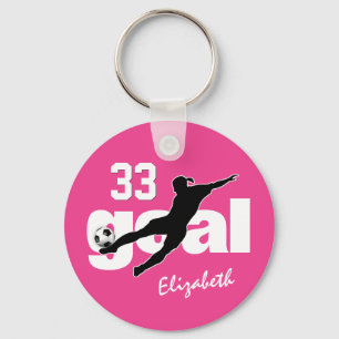 soccer girl hot pink or any colour personalised key ring