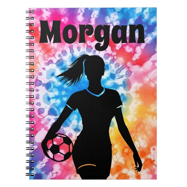 Soccer Girl Personalised Tie-Dye Rainbow Aquarelle Notebook (Front)