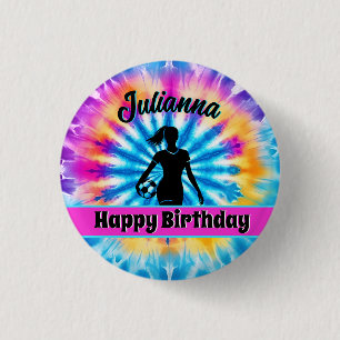 Soccer Girl Personalised Tie-Dye Rainbow Birthday 3 Cm Round Badge