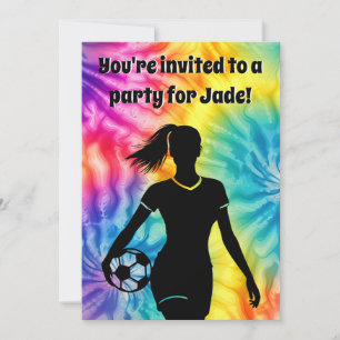 Soccer Girl Personalised Tie-Dye Rainbow Birthday Invitation
