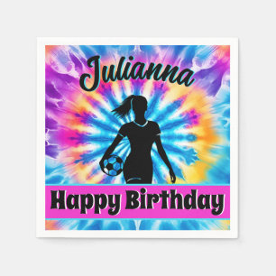 Soccer Girl Personalised Tie-Dye Rainbow Birthday Napkin
