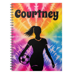 Soccer Girl Personalised Tie-Dye Rainbow Burst Notebook
