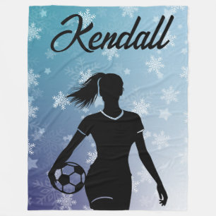 Soccer Girl Personalised Winter Ombre Snowflake Fleece Blanket