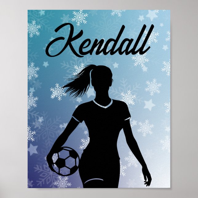 Soccer Girl Personalised Winter Ombre Snowflake Poster (Front)