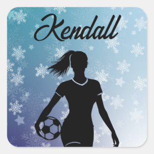 Soccer Girl Personalised Winter Ombre Snowflake Square Sticker