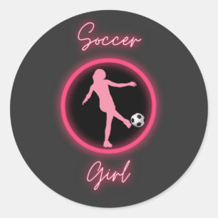 Soccer Girl Pink Glow Classic Round Sticker