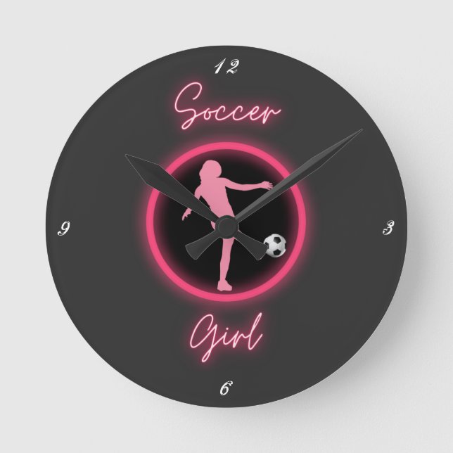 Soccer Girl Pink Glow     Round Clock (Front)