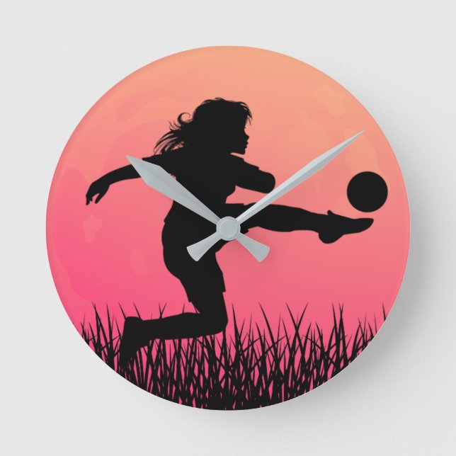 soccer girl silhouette beautiful sun round clock (Front)