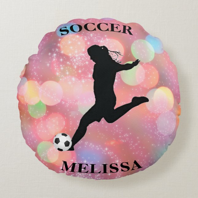 Soccer Girls Colourful Sparkle  Round Cushion (Front)