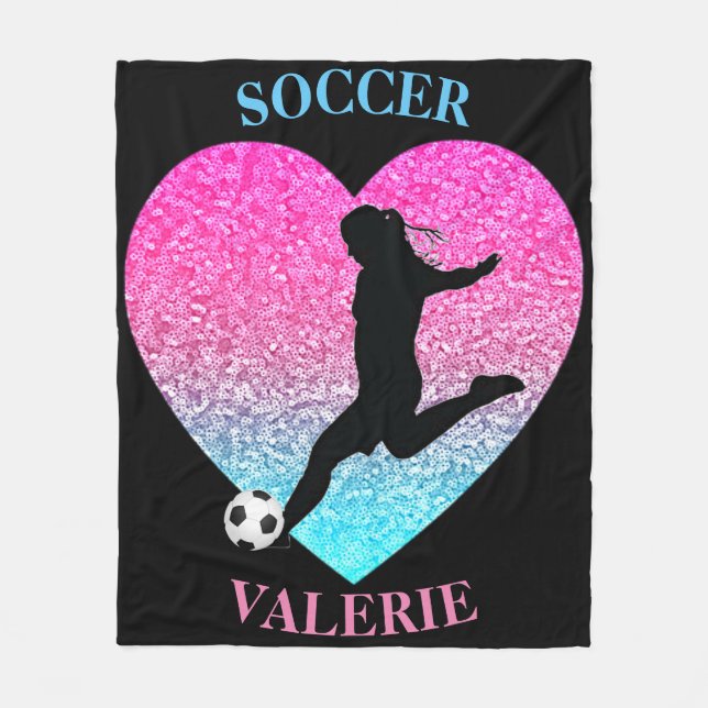 Soccer Girls Fleece Blanket w/ Personalised Name (Front)