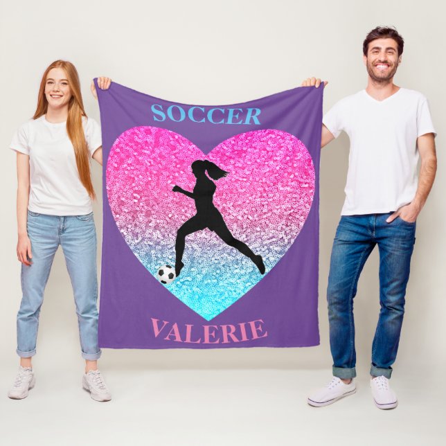 Soccer Girls Fleece Blanket w/ Personalised Name (In Situ)