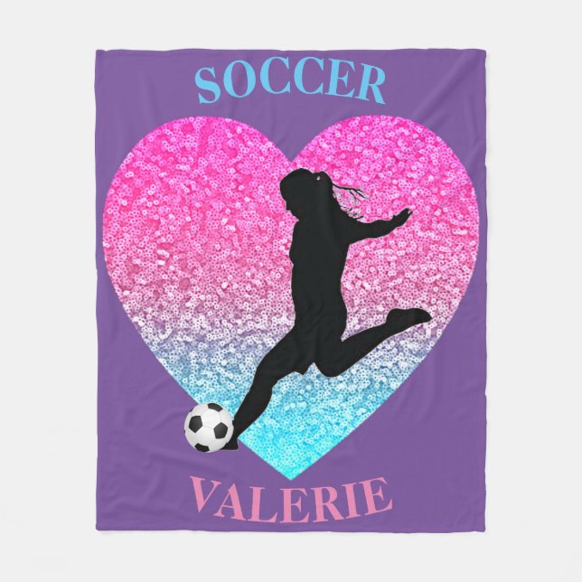 Soccer Girls Fleece Blanket w/ Personalised Name (Front)